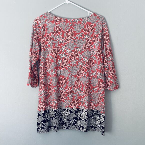 J. Jill Top Size Medium Petite Red Black Leaf Pattern Tunic Lagenlook Colorful - Picture 2 of 7